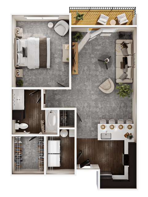 Floor plan for 1 bed, 1 bath, 854 sqft